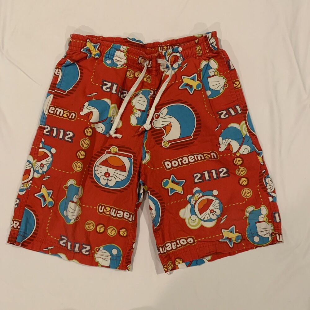 DORAEMON Cool Planet Boys Graphic Print Casual Surf Shorts Sz 8 Red